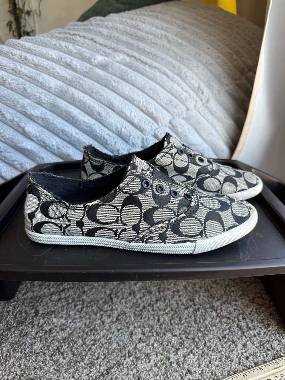 Coach Katie Black & Grey Signature C Slip-On Sneakers